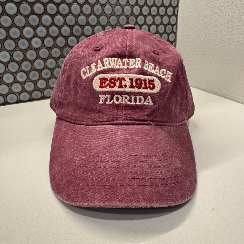Vintage Clearwater Beach Florida Hat‎ Cap Red Strap Back Dad Baseball ESY Adult